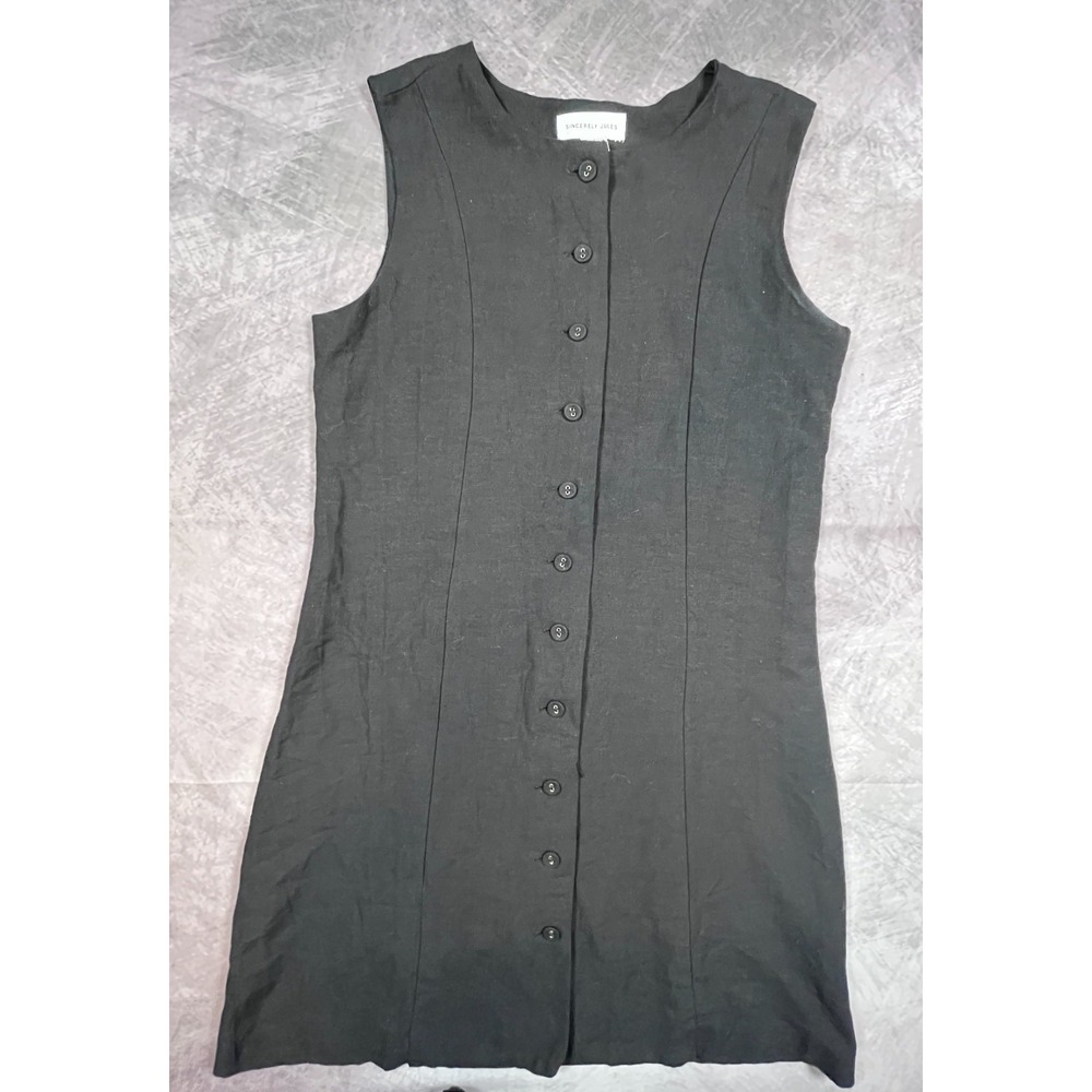 Sincerely Jules Shift Dress Womens Small Black Rayon Sleeveless Button Front